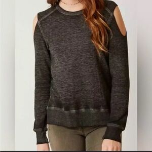 Modish Rebel Off-the-Shoulder Cold-Shoulder Sweater in Charcoal